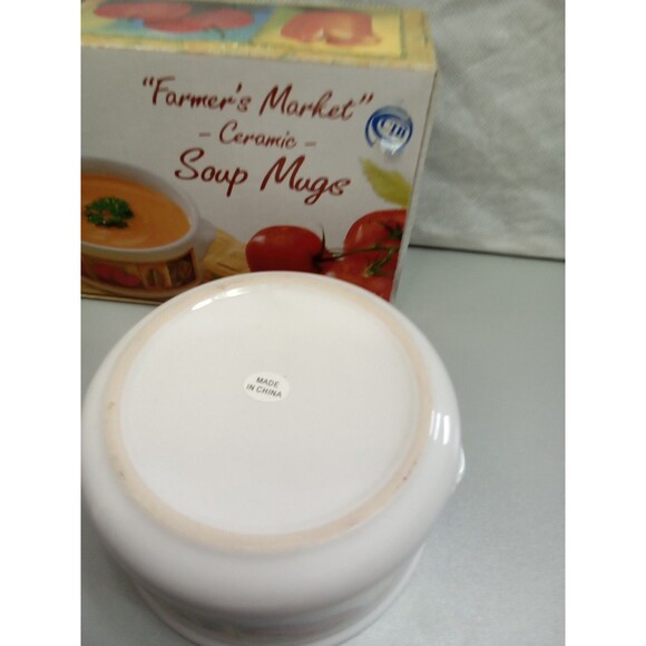 Giftco Inc Farmers Market Set Of 2‎ Soup Bowls Ceramic Dishwasher Safe - Picture 7 of 11
